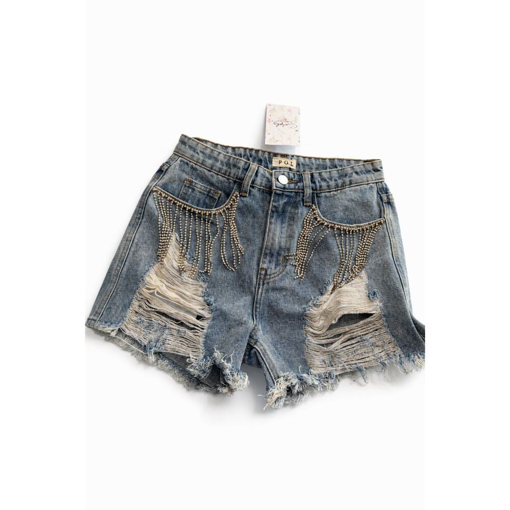 NWT POL Destroyed Rhinestone Denim Shorts Size Small New